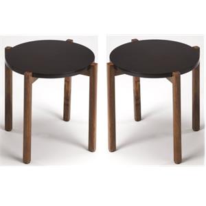 Home Square Modern End Table in Black Top and Brown - Set of 2