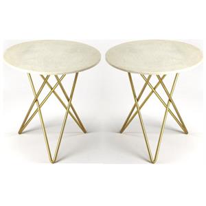 Home Square Marble and Metal Bunching Table in White - Set of 2