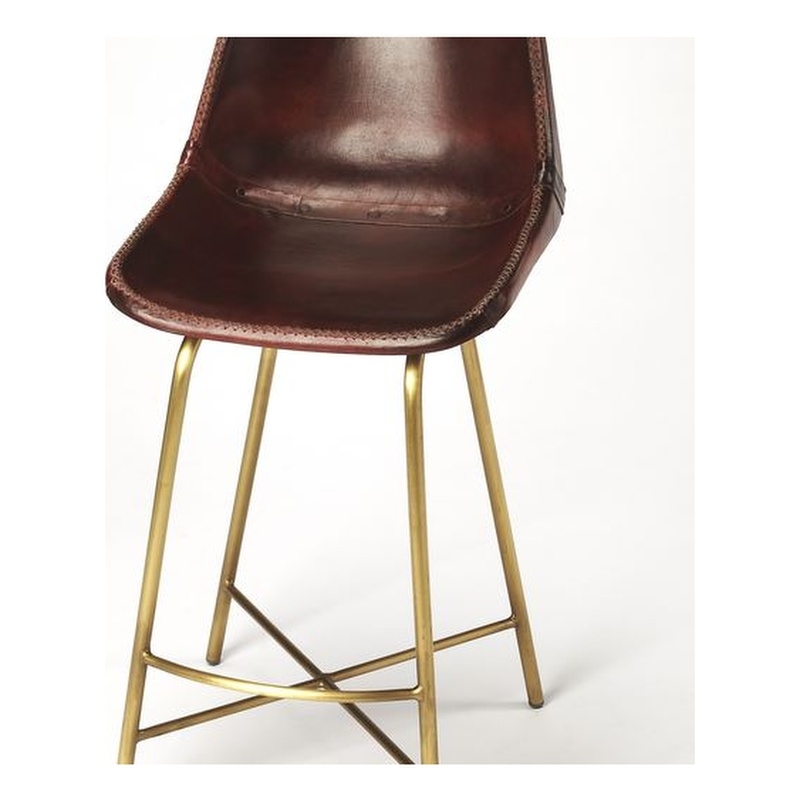 Home Square Modern Iron and Leather Bar Stool in Brown - Set of 2