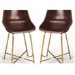 Home Square Modern Iron and Leather Bar Stool in Brown - Set of 2