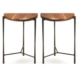 Home Square Round Acacia Wood Accent Table in Brown - Set of 2