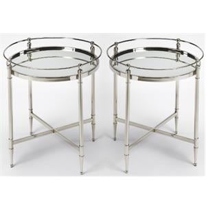 Home Square Modern Round Metal and Mirror End Table - Set of 2
