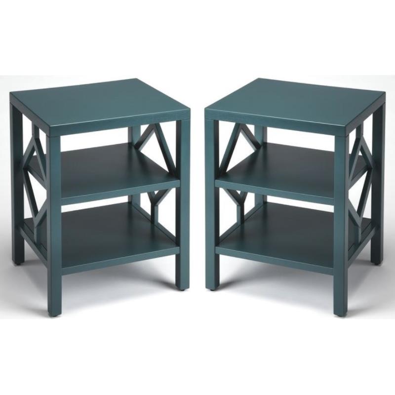 Home Square Modern Solid Wood End Table in Teal Finish - Set of 2