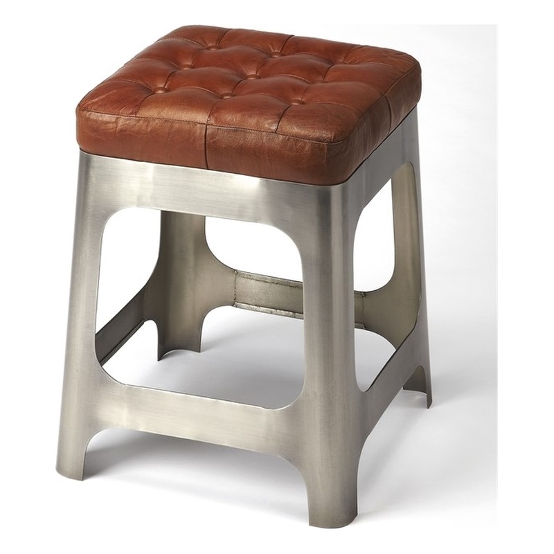 Home Square Iron and Leather Counter Stool in Brown - Set of 2
