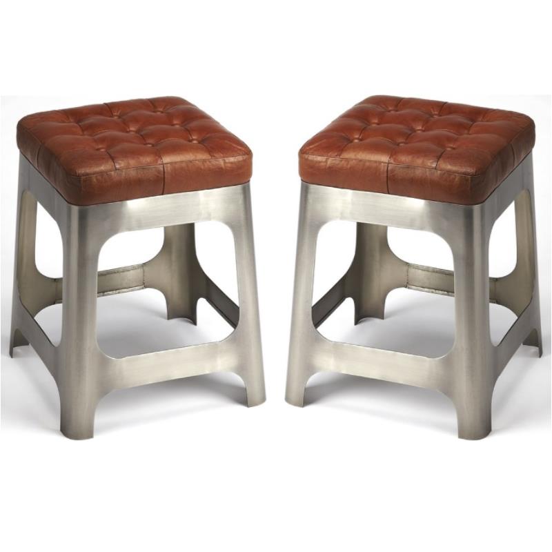 Home Square Iron and Leather Counter Stool in Brown - Set of 2