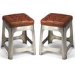Home Square Iron and Leather Counter Stool in Brown - Set of 2