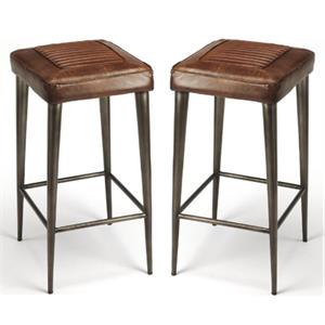 Home Square 32&quot Leather and Metal Bar Stool in Brown - Set of 2