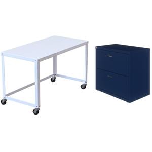 Home Square 2-Piece Set with Mobile Metal Desk and Lateral File Cabinet