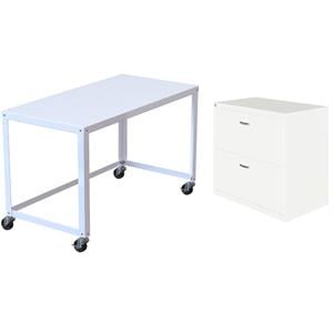 Home Square 2-Piece Set with Mobile Desk and Lateral File Cabinet in White
