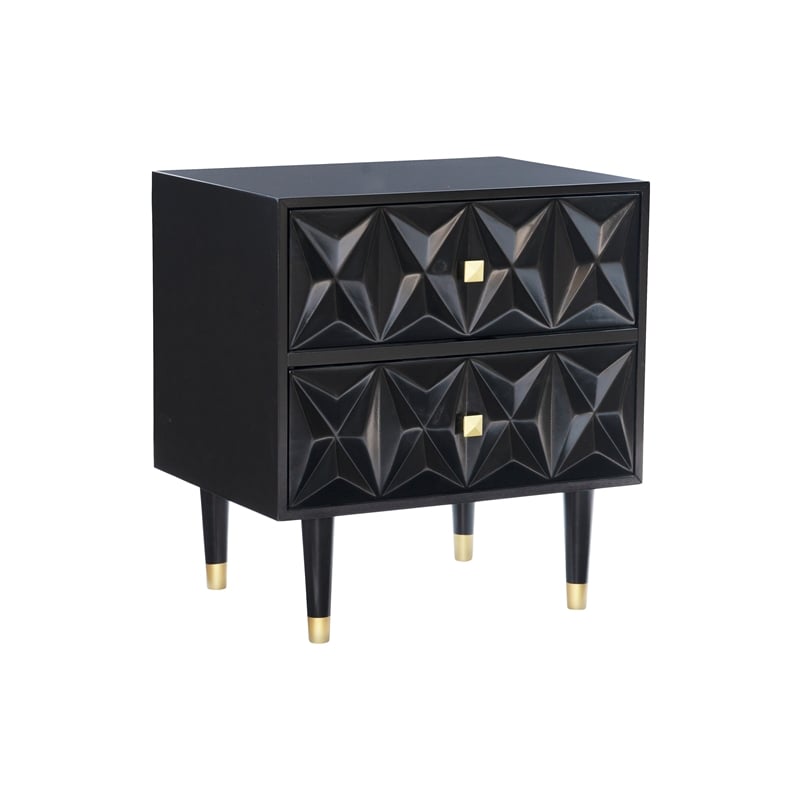 Home Square 2 Drawer Wood Geo Texture Nightstand in Black - Set of 2
