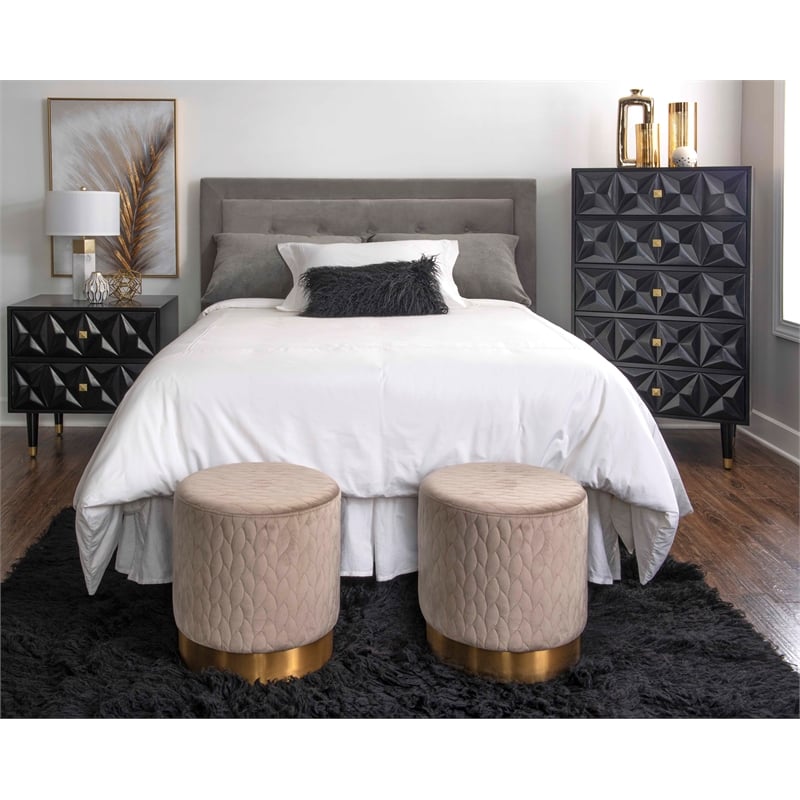 Home Square 2 Drawer Wood Geo Texture Nightstand in Black - Set of 2