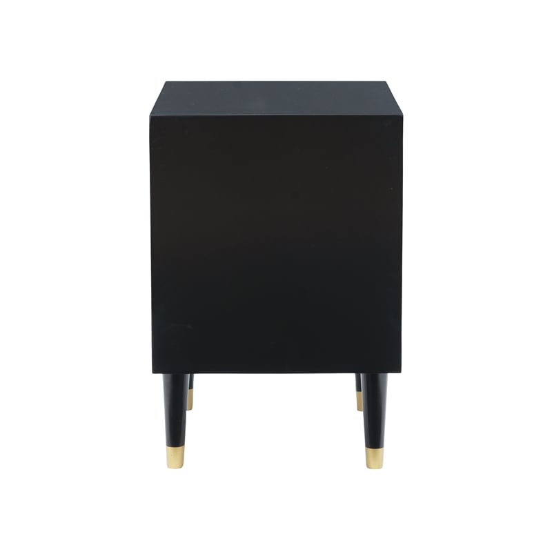 Home Square 2 Drawer Wood Geo Texture Nightstand in Black - Set of 2