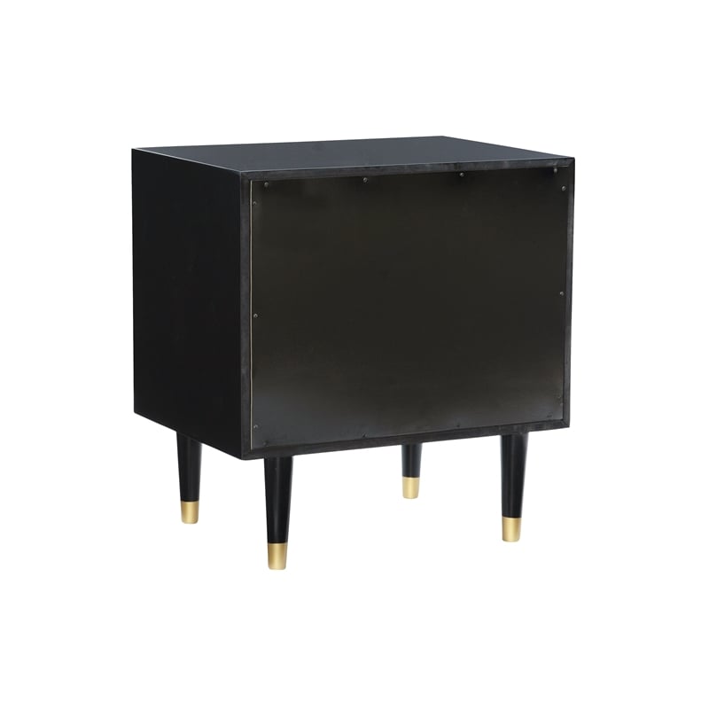 Home Square 2 Drawer Wood Geo Texture Nightstand in Black - Set of 2