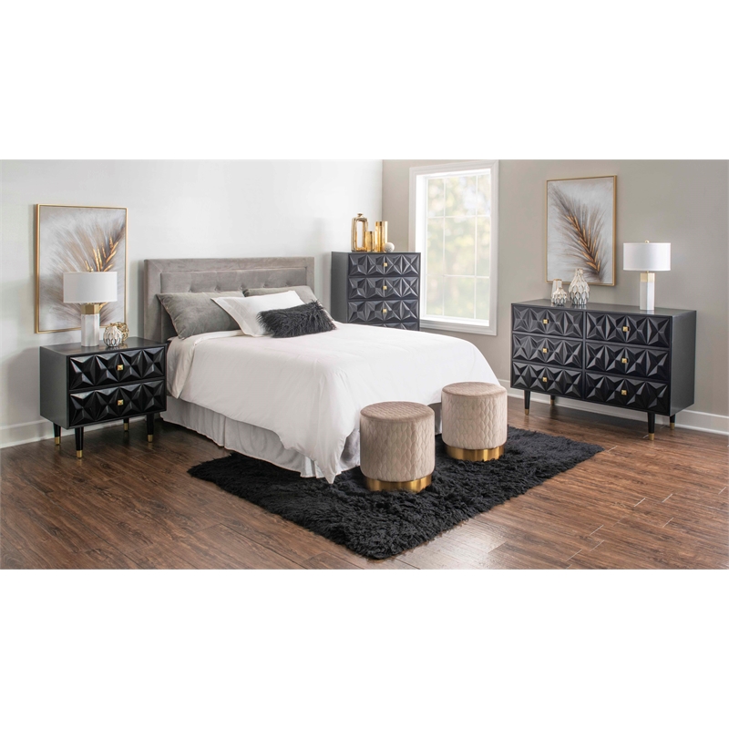 Home Square 2-Piece Set with Nightstand and Six Drawer Dresser in Black