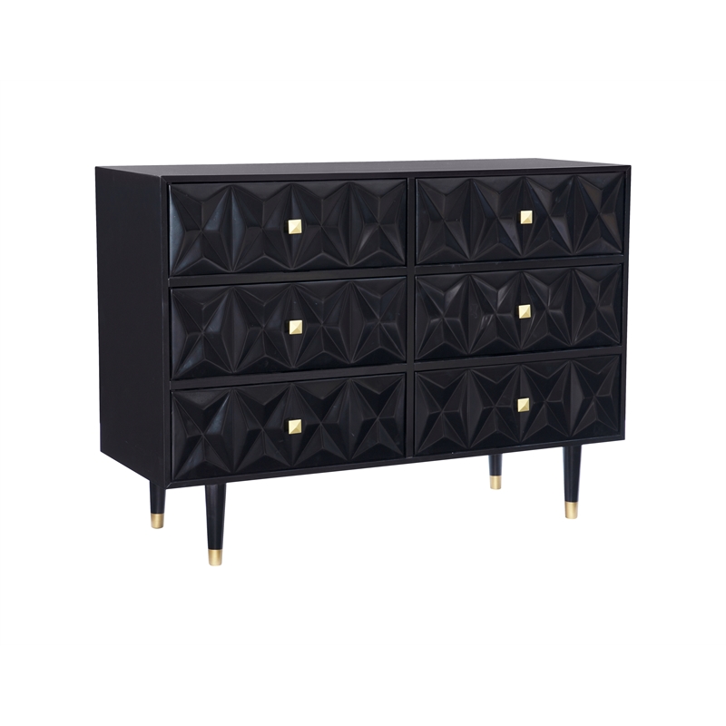 Home Square 2-Piece Set with Nightstand and Six Drawer Dresser in Black