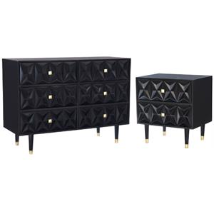 Home Square 2-Piece Set with Nightstand and Six Drawer Dresser in Black