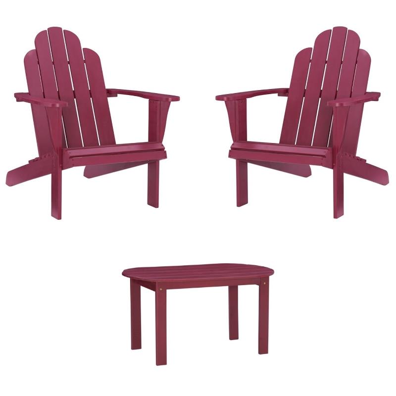 Home Square 3-Piece Set with Outdoor Coffee Table and 2 Chairs in Red