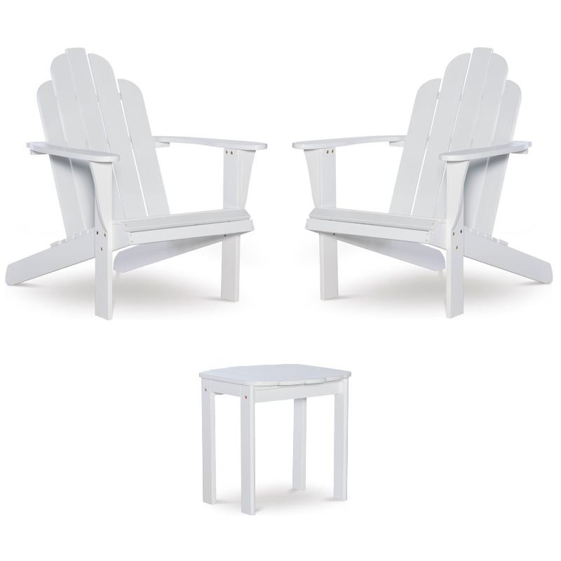 Home Square 3-Piece Set with Outdoor Side Table and 2 Chairs in White