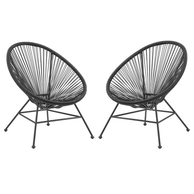 Home Square Outdoor Metal Single Chair in Black Finish - Set of 2