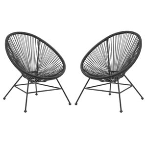 Home Square Outdoor Metal Single Chair in Black Finish - Set of 2