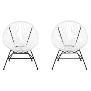 Home Square Outdoor Metal Single Chair in White Finish - Set of 2