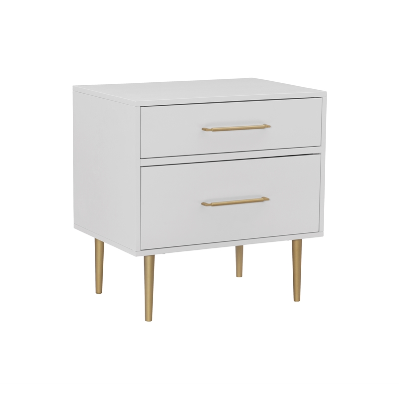 Home Square Wood Two Drawer Nightstand in White Finish - Set of 2