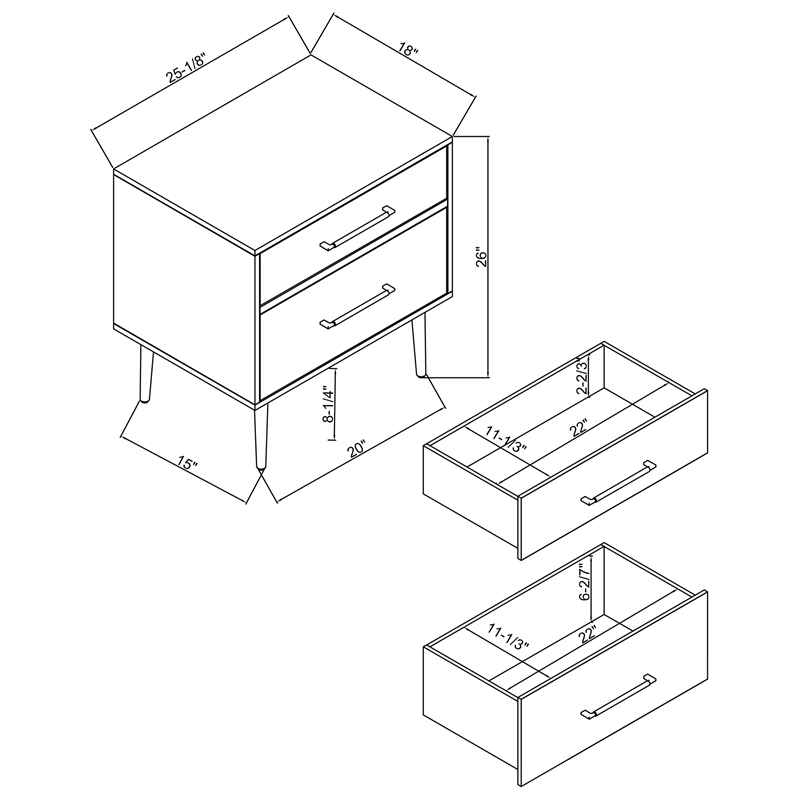 Home Square Wood Two Drawer Nightstand in White Finish - Set of 2