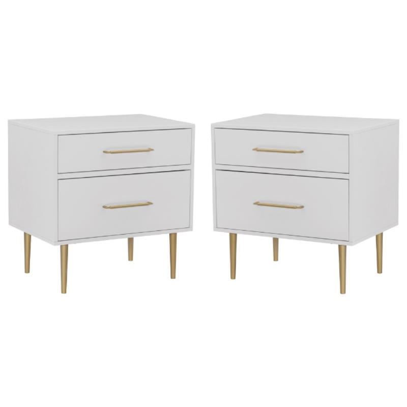 Home Square Wood Two Drawer Nightstand in White Finish - Set of 2