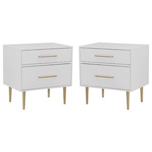 Home Square Wood Two Drawer Nightstand in White Finish - Set of 2