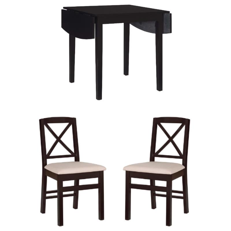 Home Square 3-Piece Set with Dining Table and Two Dining Chairs in Black