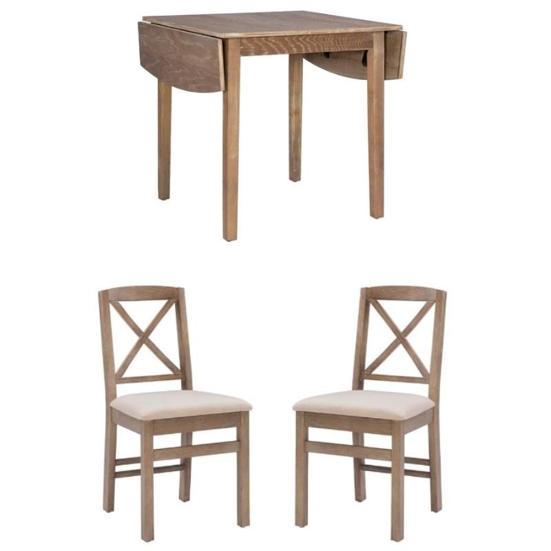 Home Square 3-Piece Set with Dining Table and Two Dining Chairs in Washed Gray