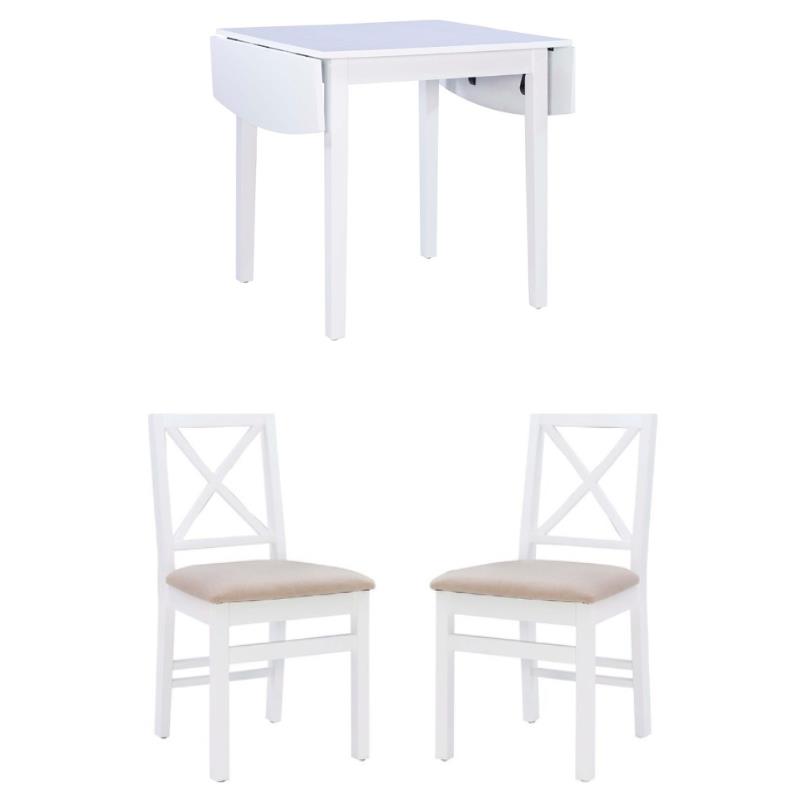 Home Square 3-Piece Set with Dining Table and Two Dining Chairs in White