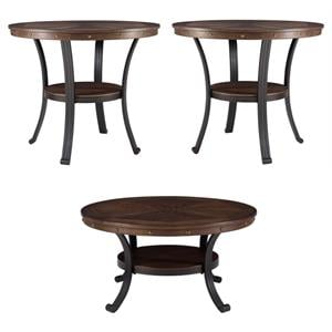 Home Square 3-Piece Set with Coffee Table and 2 Metal End Tables