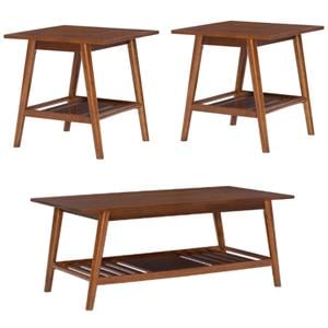 Home Square 3-Piece Set with Coffee Table and Accent End Table in Brown