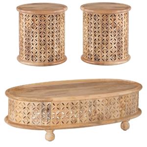 Home Square 3-Piece Set with Coffee Table and 2 Side Tables in Natural