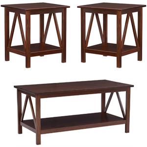Home Square 3-Piece Set with Coffee Table and 2 End Tables in Brown