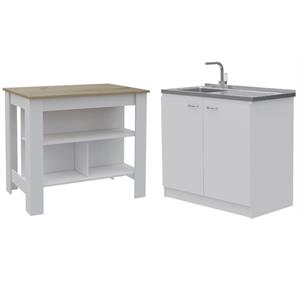 Home Square 2-Piece Set with Kitchen Island and Utility Sink in White