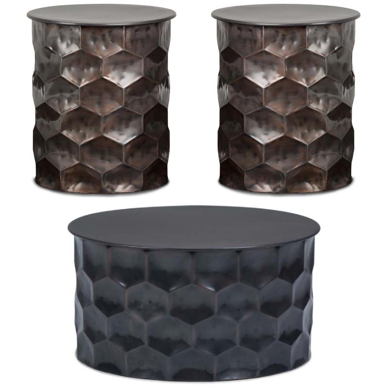 Home Square 3-Piece Set with Coffee Table and 2 Side Tables in Antique Bronze