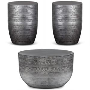 Home Square 3-Piece Set with Coffee Table and 2 Side Tables in Antique Silver