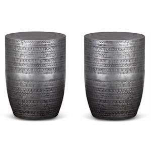 Home Square 15&quot Metal Large Accent Side Table in Antique Silver - Set of 2
