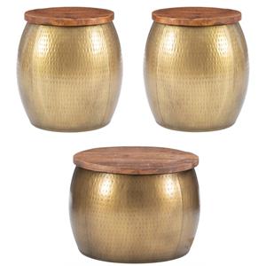 Home Square 3-Piece Set with Drum Table and 2 Drum Side Tables in Gold