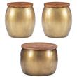 Home Square 3-Piece Set with Drum Table and 2 Drum Side Tables in Gold