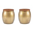 Home Square Metal and Wood Drum Side Table with Storage in Gold - Set of 2