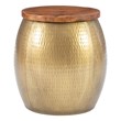 Home Square Metal and Wood Drum Side Table with Storage in Gold - Set of 2