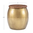 Home Square Metal and Wood Drum Side Table with Storage in Gold - Set of 2