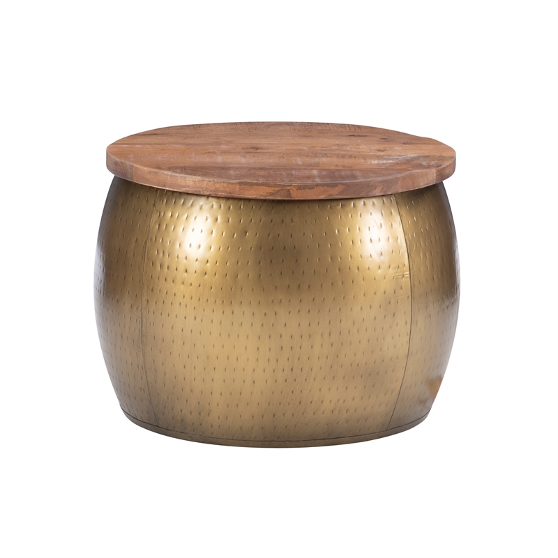 Home Square 2-Piece Set with Metal Drum Table and Drum Side Table