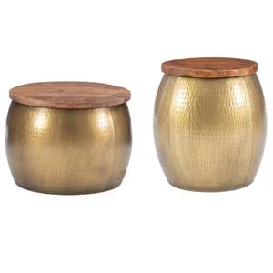 Home Square 2-Piece Set with Metal Drum Table and Drum Side Table