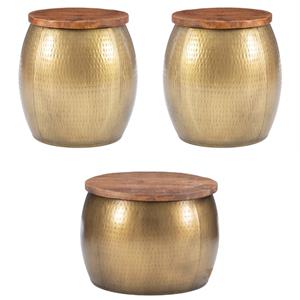 Home Square 3-Piece Set with Metal Drum Table and 2 Drum Side Tables