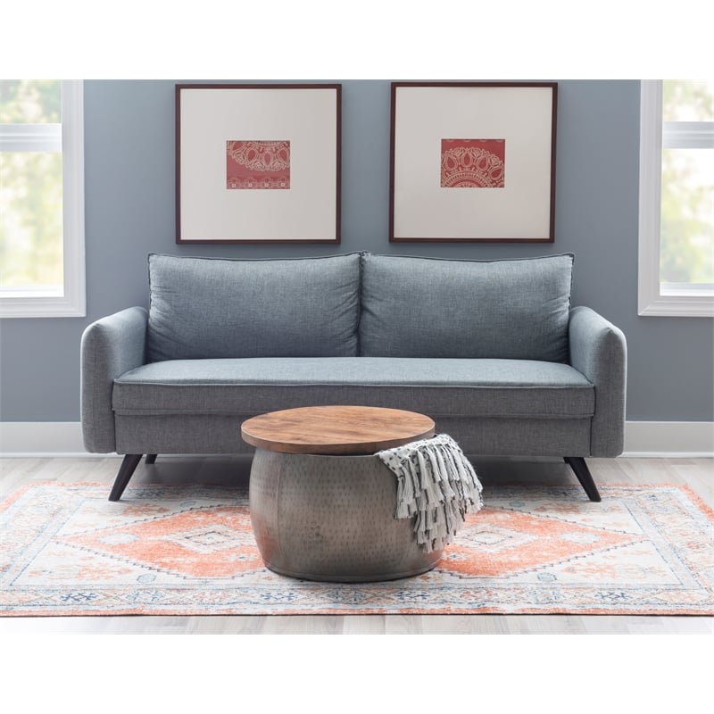 Home Square 2-Piece Set with Metal Drum Table and Drum Side Table in Silver