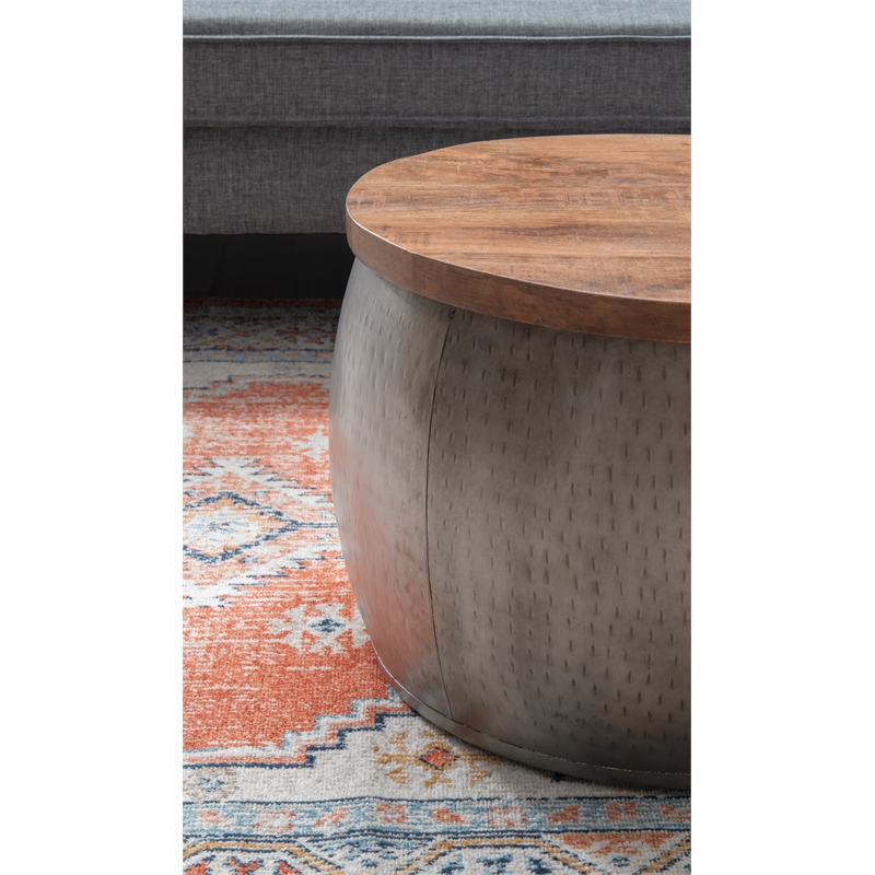 Home Square 2-Piece Set with Metal Drum Table and Drum Side Table in Silver